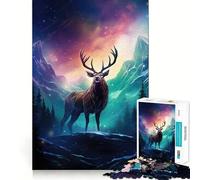 Puzzle de 1000 pièces Cerf Aurores Boréales pour Adultes, Jeu de logique Solide, Jeu de Groupe, Bords Nets, 38x52cm
