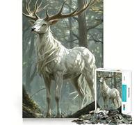 Puzzle de 1000 pièces Cerf Blanc dans la forêt Découpe Laser pour Un Assemblage Parfait Activité de Partage et de Concentration idéale pour Les Proches (38x26cm)