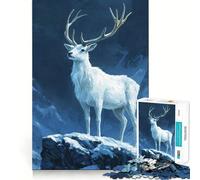 Puzzle de 1000 pièces Cerf blanc dans les montagnes enneigées pour adolescents activité de groupe relaxante et amusante en intérieur,idéale pour développer la mémoire et créer des liens nets et précis