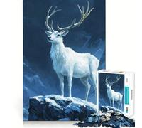 Puzzle de 1000 pièces Cerf Blanc dans Les Montagnes enneigées pour Adultes Jeu de mémoire Amusant Assemblage sûr et Solide Activité familiale Amusante en soirée (38x26cm)