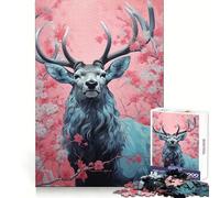 Puzzle de 1000 pièces « Cerf Bleu en Fleurs » pour Adultes, idéal pour développer Son raisonnement, se divertir et Offrir des Bords de qualité supérieure Un Cadeau de Noël Chaleureux (38x52cm)