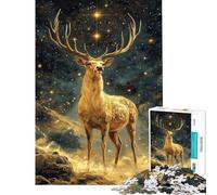 Puzzle de 1000 pièces Cerf doré sous Les étoiles pour Adolescents et Adultes Jeu Familial de découpe de précision Jeu Stimulant Cadeau (Taille 50x75cm)