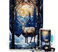 Puzzle de 1000 pièces Cerf en Hiver en vitrail pour Adolescents, idéal pour améliorer la mémoire, Un Divertissement Silencieux et des Bords précis Cadeau Artistique 50x75cm