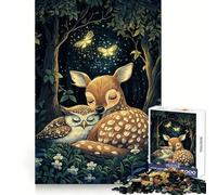 Puzzle de 1000 pièces Cerf endormi et Hibou pour Adolescents, Jeu de logique et de Loisirs, Bords Fins, Cadeau spécial 38x52cm