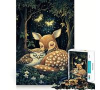 Puzzle de 1000 pièces Cerf endormi et Hibou pour Adolescents, Jeu de réflexion, Jouet Anti-Stress, découpe soignée, Cadeau Artistique 38x26cm