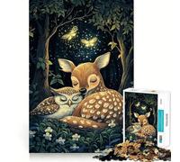 Puzzle de 1000 pièces Cerf endormi et Hibou pour Adultes et Adolescents Amélioration de la mémoire Détente et légèreté Découpe Nette Joli Cadeau 50x75cm