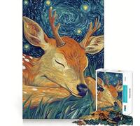 Puzzle de 1000 pièces Cerf endormi sous Un Ciel étoilé pour Adolescents, Jeu de logique, Amusement d'intérieur, Bords précis, pièce de Collection 38x52cm