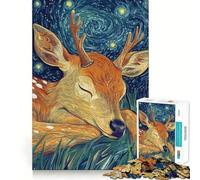 Puzzle de 1000 pièces Cerf endormi sous Un Ciel étoilé pour Adolescents Jeu de logique Solide et apaisant Découpe de précision pour Les vœux du Père Noël 50x75cm