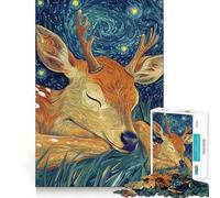 Puzzle de 1000 pièces Cerf endormi sous Un Ciel étoilé pour Adultes, Jeu de logique, Jeu d'intérieur, découpe de précision, Cadeau précieux 38x26cm