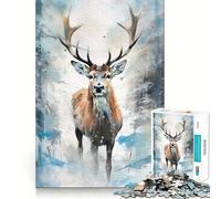 Puzzle de 1000 pièces Cerf enneigé l'aquarelle pour Adultes, Jeu de réflexion, renforcement des Liens familiaux, découpe de précision, Cadeau créatif (38x52cm)