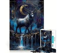 Puzzle de 1000 pièces Cerf Mystique avec Croissant de Lune pour Adultes Jeu de réflexion et de Concentration Activité Calme et Amusante Bords serrés Cadeau de Noël (38x26cm)