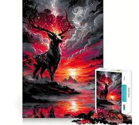 Puzzle de 1000 pièces Cerf Mystique dans Un Paysage Rouge pour Adolescents Jeu de réflexion et de détente Cadeau de qualité supérieure (50x75cm)