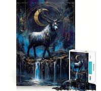 Puzzle de 1000 pièces Cerf Mystique et Croissant de Lune pour Adolescents, améliore la mémoire, Passe-Temps Silencieux, Bords Nets, Cadeau d'anniversaire (38x52cm)