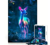 Puzzle de 1000 pièces Cerf néon dans la forêt pour Adolescents, Think Toy, Un Jouet apaisant et Amusant, aux Lignes épurées, à Collectionner (38x52cm)