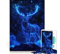 Puzzle de 1000 pièces Cerf néon dans Une Nuit étoilée pour Adolescents Jeu de réflexion Relaxant Cadeau de qualité supérieure (50x75cm)