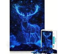 Puzzle de 1000 pièces Cerf néon dans Une Nuit étoilée pour Adultes, Jeu de logique et de Stimulation Cognitive, Anti-anxiété, découpe précise, Cadeau élégant (38x52cm)