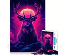 Puzzle de 1000 pièces Cerf néon sous la Pleine Lune pour Adolescents, idéal pour stimuler la mémoire, se détendre et s'amuser Un Cadeau Exquis (38x52cm)
