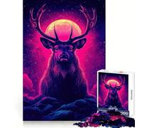 Puzzle de 1000 pièces Cerf néon sous la Pleine Lune pour Adolescents Jeu intellectuel, Moments de Partage, découpe de qualité, Cadeau mémorable (38x26cm)