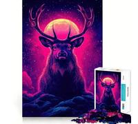 Puzzle de 1000 pièces Cerf néon sous la Pleine Lune pour Adolescents Jeu intellectuel, Moments de Partage, découpe de qualité, Cadeau mémorable (38x26cm)