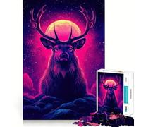 Puzzle de 1000 pièces Cerf néon sous la Pleine Lune pour Adolescents Un Cadeau élégant, idéal pour développer sa mémoire et se détendre (50x75cm)