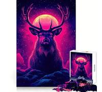 Puzzle de 1000 pièces Cerf néon sous la Pleine Lune pour Adolescents Un Cadeau élégant, idéal pour développer sa mémoire et se détendre (50x75cm)