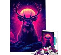 Puzzle de 1000 pièces Cerf néon sous la Pleine Lune Stimule Le Cerveau et réduit Le Stress Jeu Manuel Convient aux Personnes de 14 Ans et Plus (38x52cm)