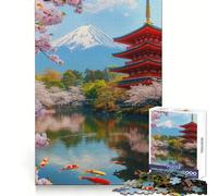 Puzzle de 1000 pièces Cerisiers en Fleurs et beauté du Temple pour Adolescents favorise la Concentration,Le Plaisir et Offre Un Cadeau Symbolique (38x26cm)