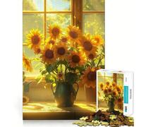 Puzzle de 1000 pièces Chalet au Bouquet de tournesols pour Adolescents Une œuvre d'art aux Contours Nets et précis 38x52cm