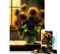 Puzzle de 1000 pièces Chalet au Bouquet de tournesols pour Adolescents Une œuvre d'art aux Contours Nets et précis 38x52cm
