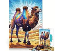 Puzzle de 1000 pièces Chameau dans Un Paysage désertique en vitrail, idéal pour Les Adolescents, stimule la mémoire, réduit Le Stress et Offre Un Cadeau précieux 38x26cm