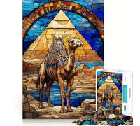 Puzzle de 1000 pièces Chameau Vitrail Découpe précise Art Jeu de logique et de réflexion Temps de détente Cadeau d'anniversaire Amusant (38x26cm)
