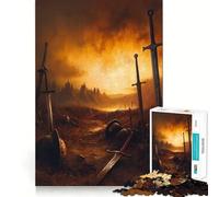 Puzzle de 1000 pièces - Champ de bataille avec épées et casques - Coupe lisse - Favorise le jeu cognitif - Cadeau de détente - Cadeau d'anniversaire (38 x 52 cm)