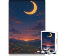 Puzzle de 1000 pièces - Champ de Coquelicots au Clair de Lune au crépuscule - Un Jeu de précision pour des Moments de détente et de Calme - Dimensions 38x52cm