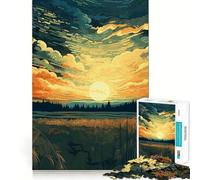 Puzzle de 1000 pièces Champ de Cultures Calme au Coucher du Soleil Pièces nettes et découpées Jeu de développement cognitif Moment de Calme et de Divertissement Décoration de Noël (50x75cm)