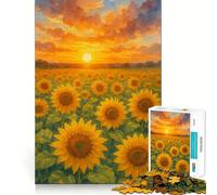 Puzzle de 1000 pièces Champ de tournesols au Coucher du Soleil 50x75cm, Aquarelle, idéal pour Les Adolescents Un Cadeau de Noël paisible et Amusant