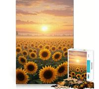 Puzzle de 1000 pièces Champ de tournesols au Coucher du Soleil pour Adolescents, Jouet Intelligent et ludique, Cadeau de Noël idéal 38x26cm