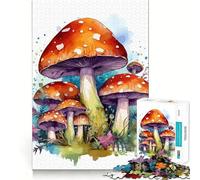 Puzzle de 1000 pièces Champignons à l'aquarelle pour Adolescents Jeu de mémoire Amusant Emboîtement précis sans espaces Activité Amusante en Famille Le Soir (38x52cm)