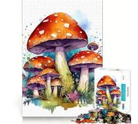 Puzzle de 1000 pièces Champignons Aquarelle Activité ludique et stimulante pour renforcer Les Liens familiaux Emboîtement Parfait sans espaces (50x75cm)