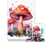 Puzzle de 1000 pièces Champignons Aquarelle Jeu de réflexion Découpe de Haute précision Défi Amusant pour Passer Le Temps (38x26cm)
