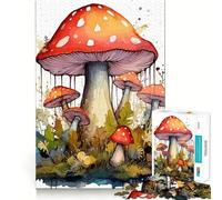 Puzzle de 1000 pièces Champignons Aquarelle pour Adolescents »,Jeu de mémoire,Verrouillage sécurisé,sans pièces détachées,idéal pour Les Voyages, pour Les Cerveaux (38x26cm)