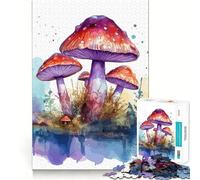 Puzzle de 1000 pièces Champignons Aquarelle pour Adultes Jeu de mémoire Emboîtement précis sans espaces Activité apaisante pour Une Pause mentale (38x52cm)