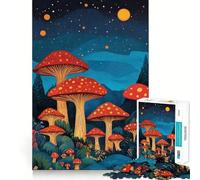 Puzzle de 1000 pièces Champignons de la forêt Nocturne pour Adultes, Jeu de logique Solide, Anti-Stress, Bords Nets, (38x52cm)