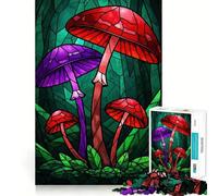 Puzzle de 1000 pièces Champignons en vitrail Fantastique pour Adolescents, Jeu de réflexion Amusant et décontracté, Design élégant, Cadeau 50x75cm