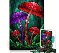 Puzzle de 1000 pièces Champignons en vitrail Fantastique pour Adolescents Renforce la mémoire Calme et sérénité Qualité supérieure Cadeau de Noël idéal 38x52cm