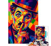 Puzzle de 1000 pièces Charlie Chaplin Portrait Pop Art Coloré Jeu de Construction Difficile et Stimulant Faisant Appel à l'analyse et à la logique à partir de 14 Ans 38x26cm