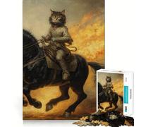 Puzzle de 1000 pièces Chat à Cheval de Guerre,Ajustement Parfait,Art,entraînement Mental,Divertissement,Temps de Repos,Jeu,Cadeau apaisant de Noël (50x75cm)