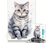 Puzzle de 1000 pièces Chat à Poil Court Aquarelle pour Adolescents Stimule l'esprit Ajustement Parfait Loisirs captivants pour des Moments de détente à la Maison (38x26cm)