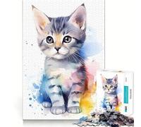 Puzzle de 1000 pièces Chat à Poil Court Aquarelle pour Adultes Jeu de mémoire Emboîtement précis sans espaces Activité apaisante pour Une Pause mentale (50x75cm)