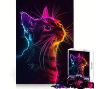 Puzzle de 1000 pièces Chat Animal Néon pour Adolescents Cadeau Sensuel et Détente Motif Uniforme (38x26cm)
