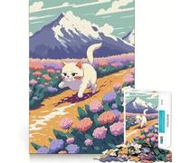 Puzzle de 1000 pièces Chat Anime Fleur Bordure Fine Découpe Jeu de logique et de détente Cadeau Artistique de Noël (50x75cm)